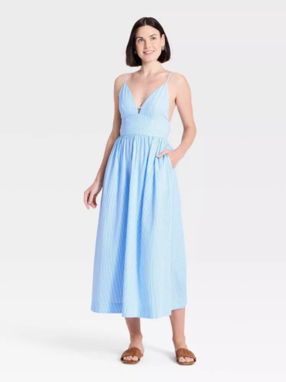 A New Day Blue White Stripe V-Neck Maxi Dress Size Small NWT